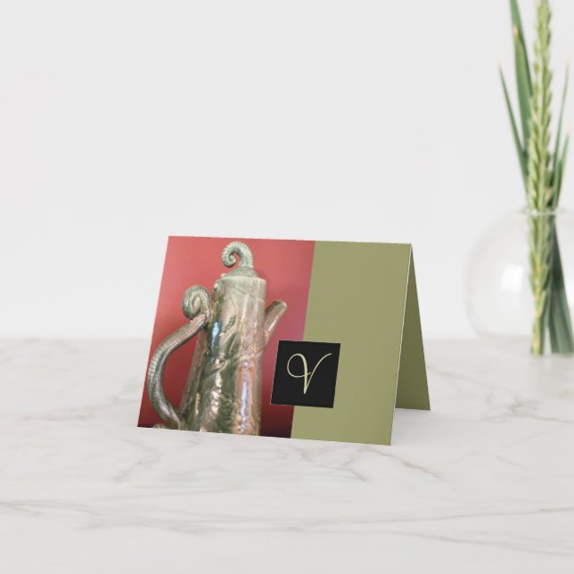 Pottery Tea Pot Note Card w/Monogram (Front)