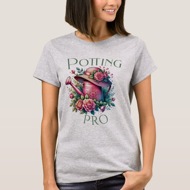 Potting Pro Pink Watering Can Garden Grey  T-Shirt (Front)