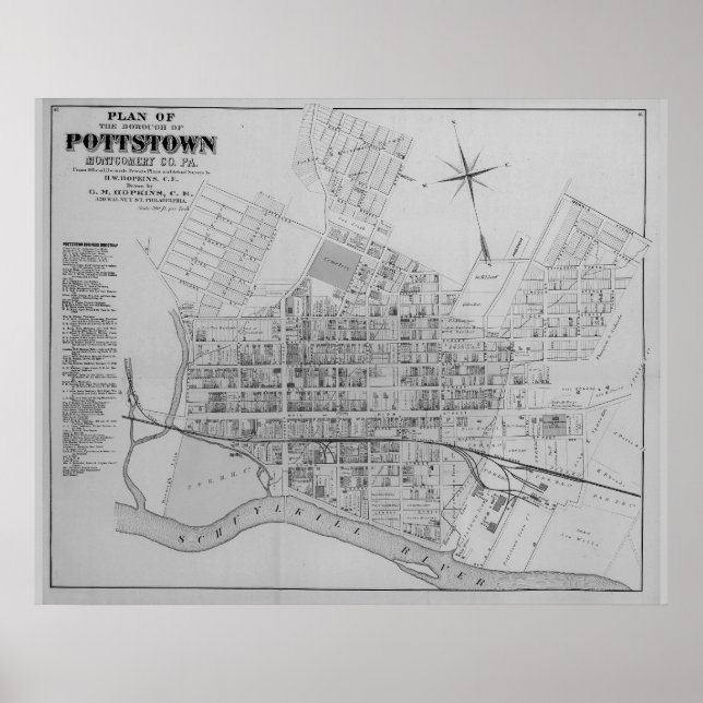 Pottstown Borough Map PA Pennsylvania 1871 Poster (Front)