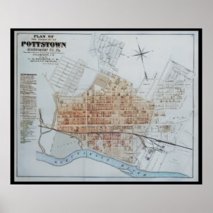 Pottstown Borough Map PA Pennsylvania 1871 Poster