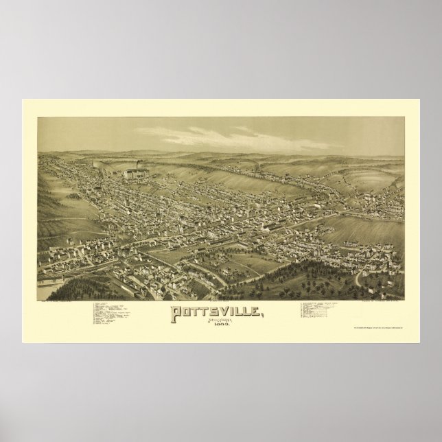 Pottsville, PA Panoramic Map - 1889 Poster (Front)