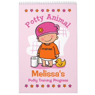 Potty Animal Girl Potty Training Progress Book Calendar