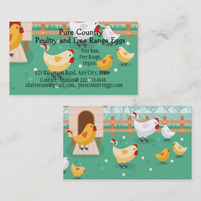 Poultry, Chicken Farm  Eggs Free Run, Organic Business Card (Front/Back)