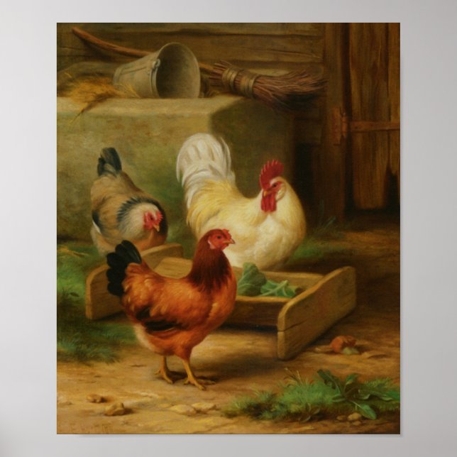 Poultry Feeding in a Barn Poster (Front)