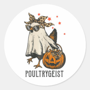 Poultrygeist Chicken Ghost Leopard Coquette Bow Ha Classic Round Sticker