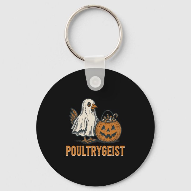 Poultrygeist Chicken Ghost Pumpkin Costume Hallowe Key Ring (Front)