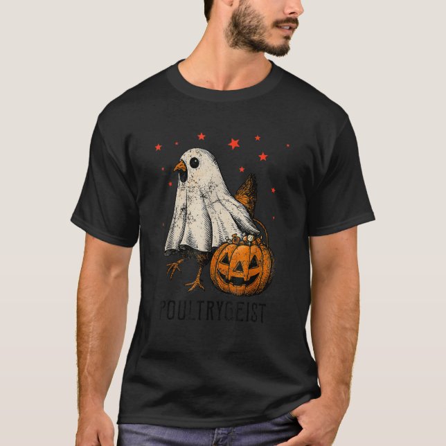 Poultrygeist Chicken Ghost Pumpkin Costume Hallowe T-Shirt (Front)