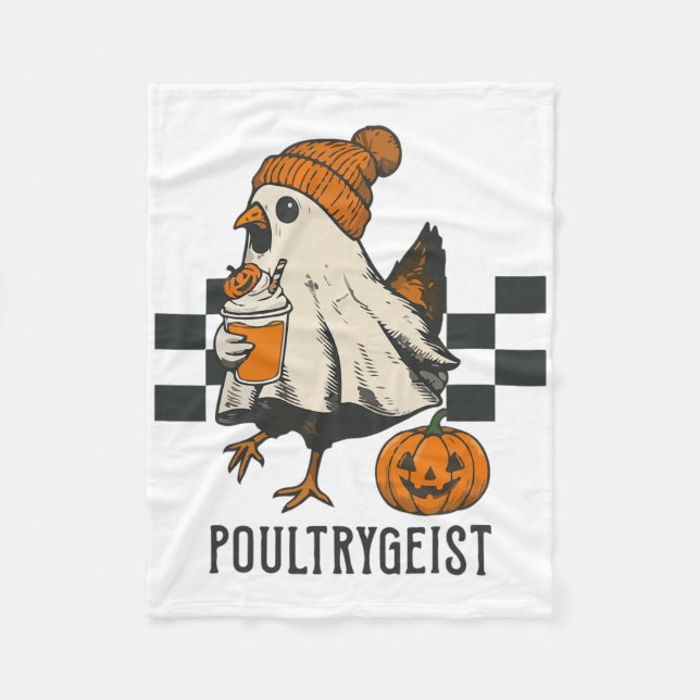 Poultrygeist Funny Chicken Ghost Pumpkin Spice Spo Fleece Blanket (Front)