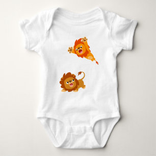 Pouncing and Pounced!! Cartoon Lions Baby Baby Bodysuit