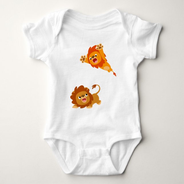 Pouncing and Pounced!! Cartoon Lions Baby Baby Bodysuit (Front)