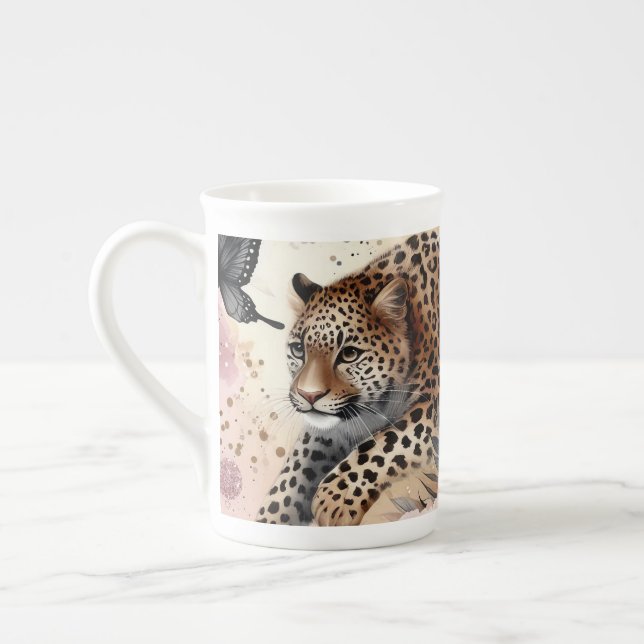 Pouncing Leopard & Roses Mug (Left)