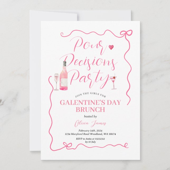 Pour Decision Party Pink Handdrawn Valentine Party Invitation (Front)