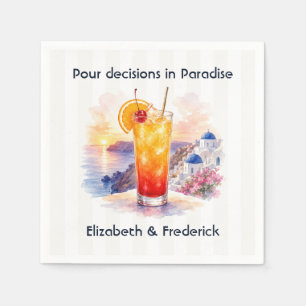 Pour Decisions in Paradise Santorini Cocktail Napkin