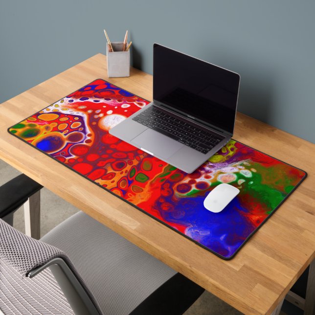 Pour Painting Style Fluid Art Red and Blue Desk Mat (Office 2)