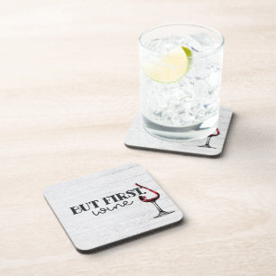 Poured Red Wine On Whitewashed Wood Coaster