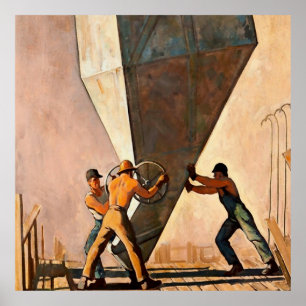 “Pouring Cement Boulder Dam” by Maynard Dixon Poster