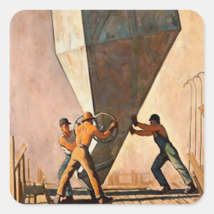 “Pouring Cement Boulder Dam” by Maynard Dixon Square Sticker