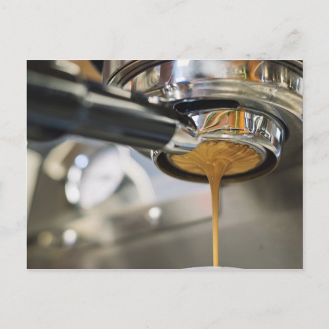 Pouring Espresso from Coffee Machine Postcard (Front)
