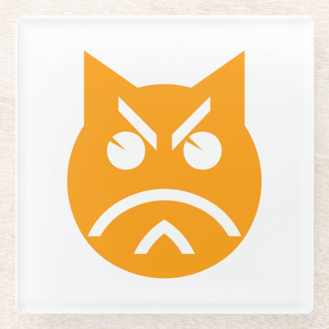 Pouting Emoji Cat Glass Coaster (Front)