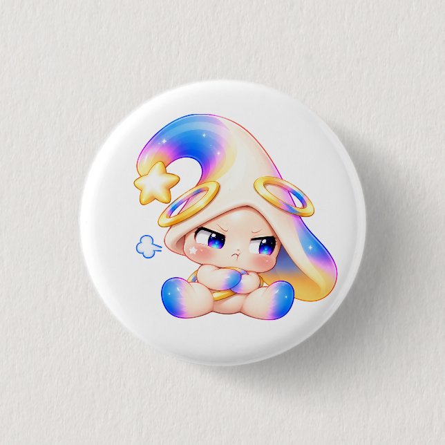 Pouty Cross-Armed Pastel Button | Cute Grumpy Pin (Front)
