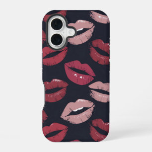 Pouty Lipstick Kiss Pattern iPhone 16 Case