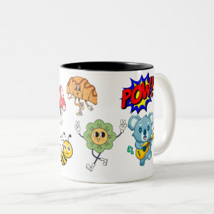 POW! Characters - Retro Cartoon Fun Design Two-Tone Coffee Mug