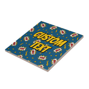 Pow Comic Sound Effect Pattern Ceramic Tile