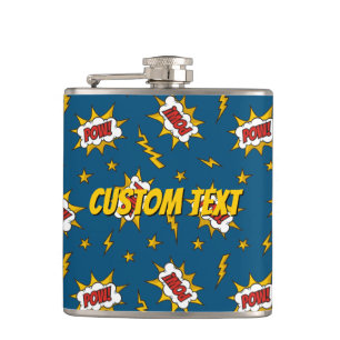 Pow Comic Sound Effect Pattern Hip Flask