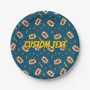 Pow Comic Sound Effect Pattern Paper Plate