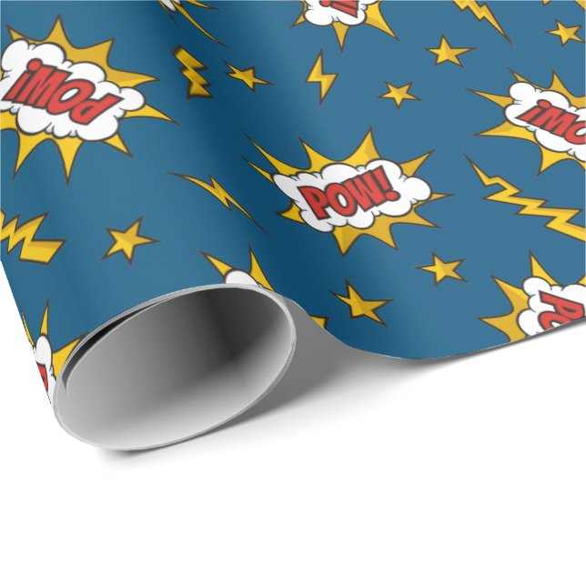 Pow Comic Sound Effect Pattern Wrapping Paper (Roll Corner)