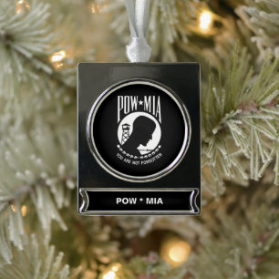 POW MIA American Military Heroes Prisoners of War Silver Plated Banner Ornament