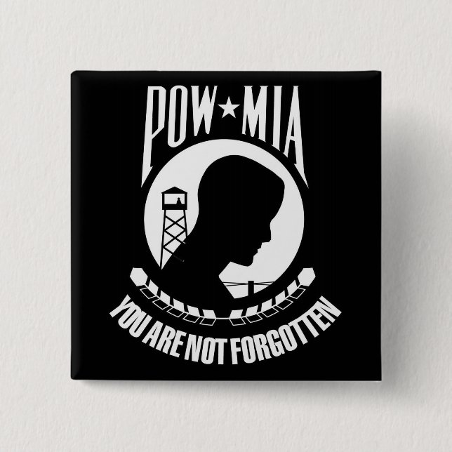 POW-MIA flag 15 Cm Square Badge (Front)
