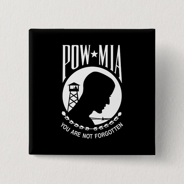 POW MIA Flag: Missing Soldiers of Vietnam War, WW2 15 Cm Square Badge (Front)