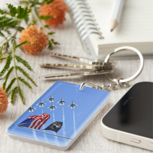 POW MIA Flag with USA Flag & The Thunderbirds Key Ring