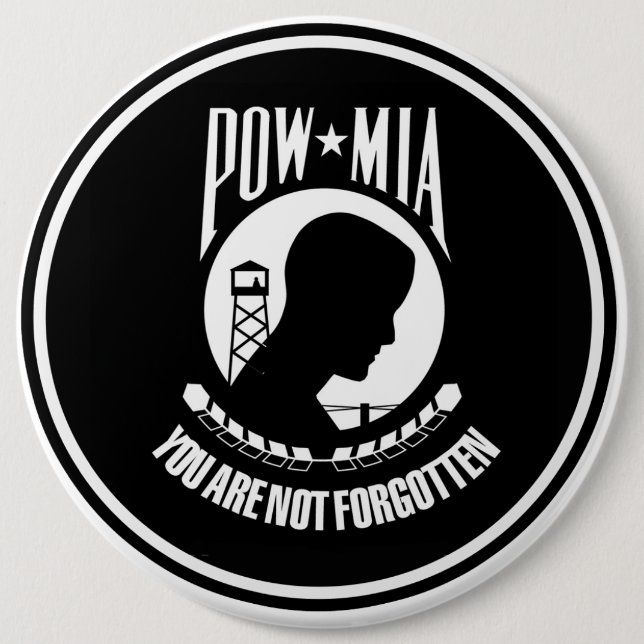 POW MIA MILITARY HEROES GEAR 6 CM ROUND BADGE (Front)