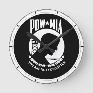 POW/MIA Round Bamboo Frame Clock