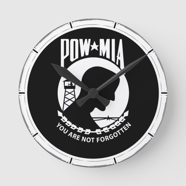 POW/MIA Round Bamboo Frame Round Clock (Front)