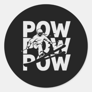 Pow Pow Skiing Figure With Skiing Goggles Helmet P Classic Round Sticker