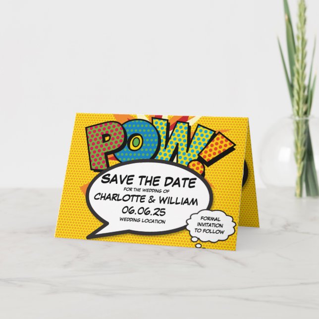 POW Save the Date Fun Retro Comic Book Pop Art Announcement (Front)