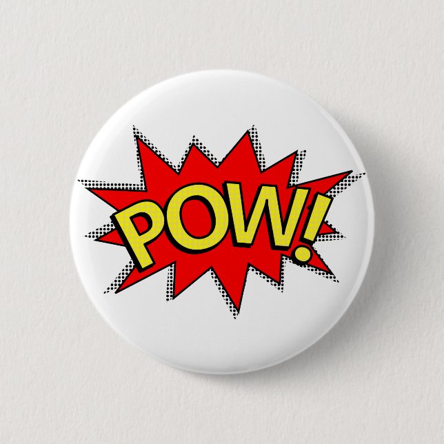 POW! - Superhero Comic Book Red/Yellow Bubble 6 Cm Round Badge (Front)