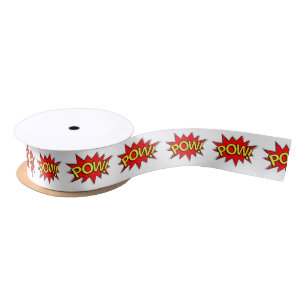 POW! - Superhero Comic Book Red/Yellow Bubble Satin Ribbon