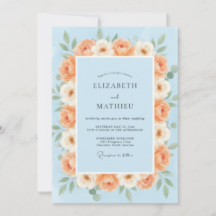 Powder Apricot Rose Wedding Invitation