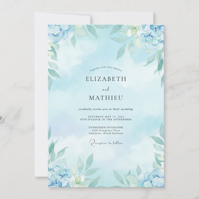 Powder Aqua Painted Wedding Invitation (Front)