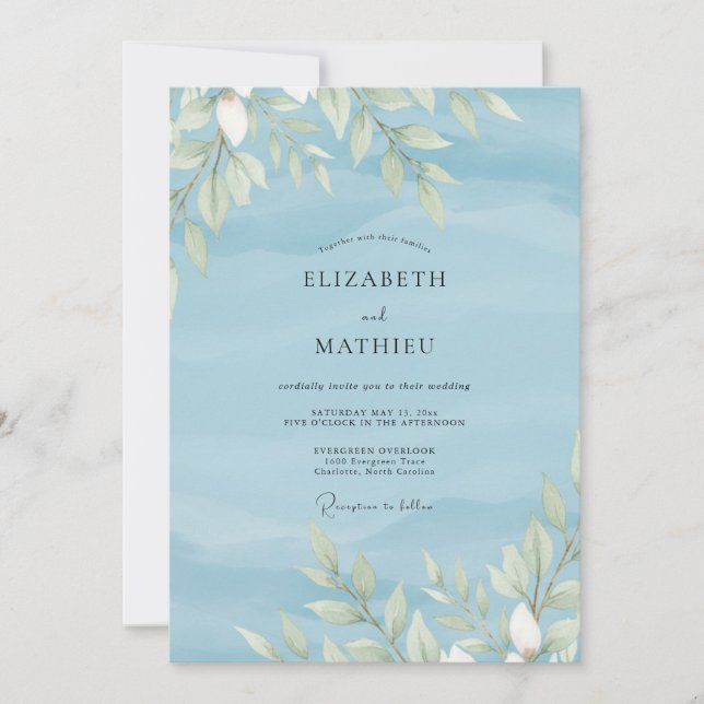Powder Azure Foliage Eucalyptus Wedding Invitation (Front)