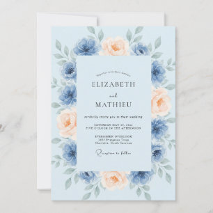 Powder Azure Rose Wedding Invitation