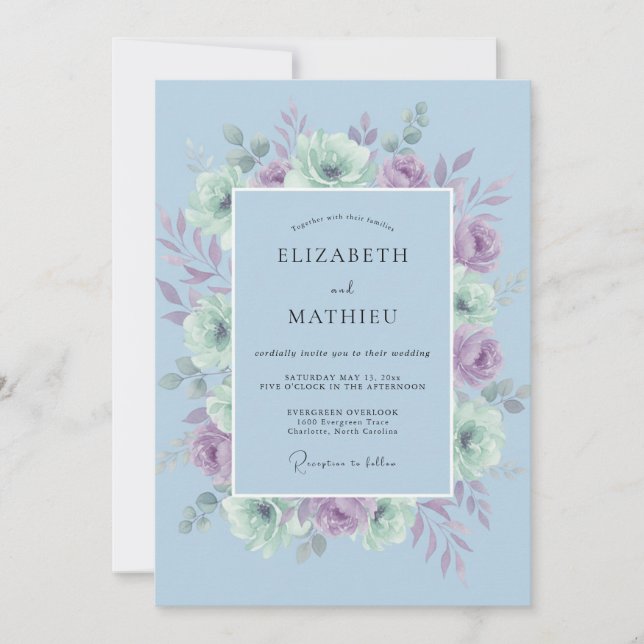 Powder Blue Airy Spring Wedding Invitation (Front)