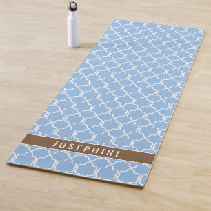 Powder Blue And Brown Trellis Pattern With Name Yoga Mat