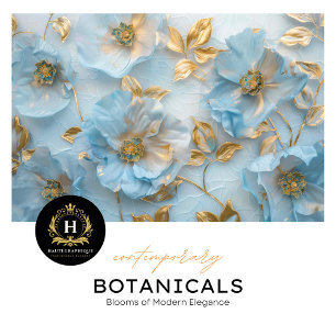 Powder Blue and Gold Floral Tissue Paper