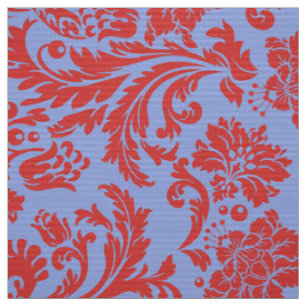 Powder blue and rust red floral damasks fabric