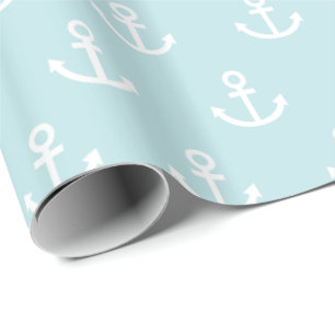 Powder Blue and White Anchor Pattern Wrapping Paper